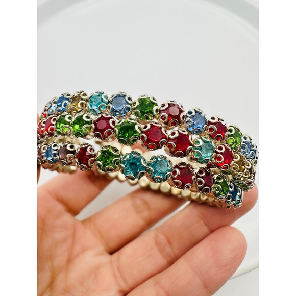Silver tone colorful rhinestone memory wire Bracelet - Picture 1 of 4